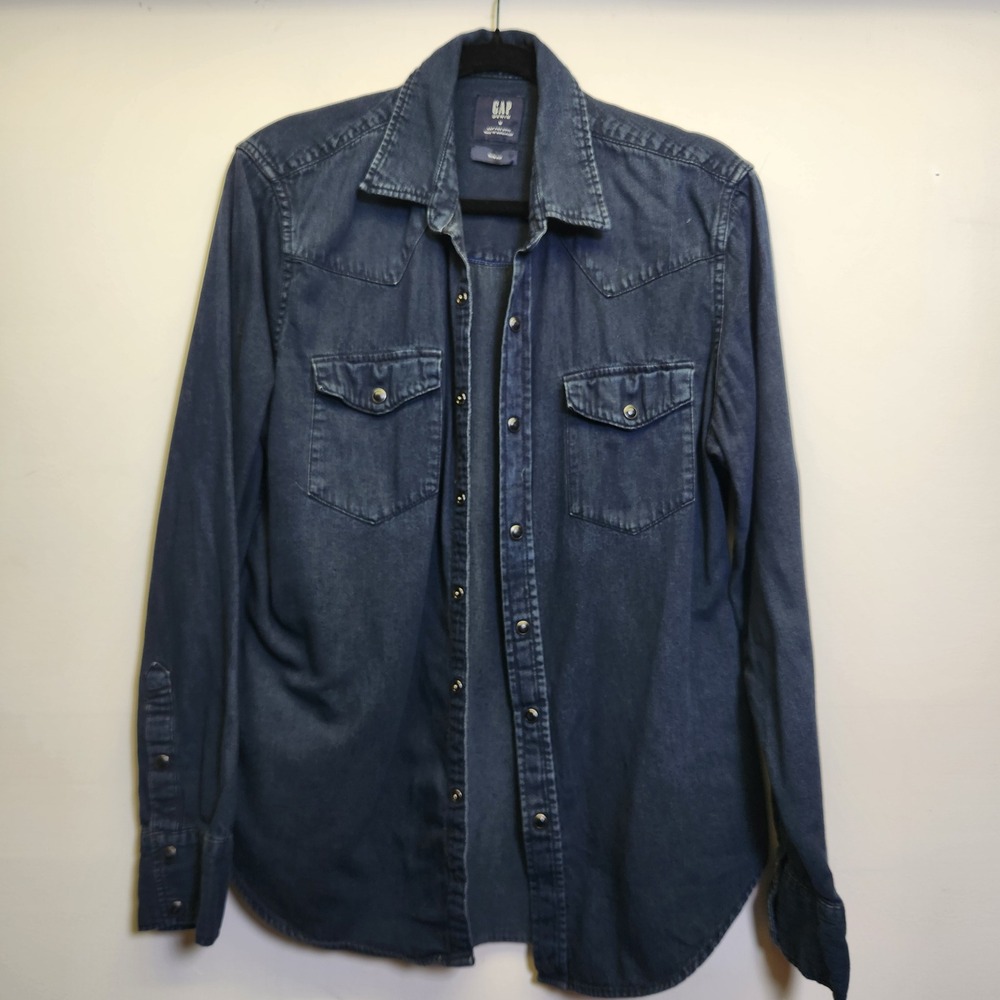 Gap Women's Denim Western Shirt Med Slim Fit Indigo Pearl Snap Gap for Good